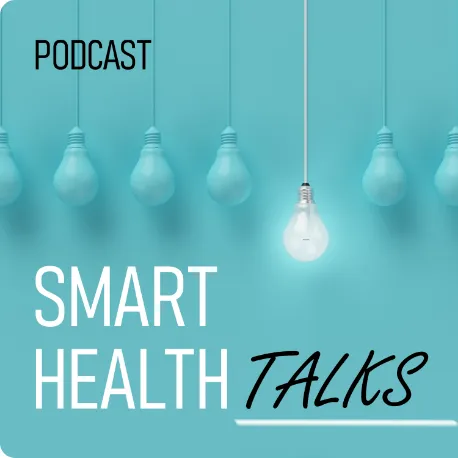 Titelbild des Smart Health Talks Podcasts mit leuchtender Glühbirne auf hellem Hintergrund.